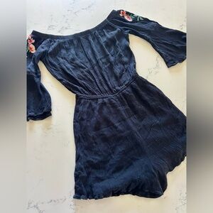 Black Over the Shoulder Sleeved Romper with Flowers - Women’s Small